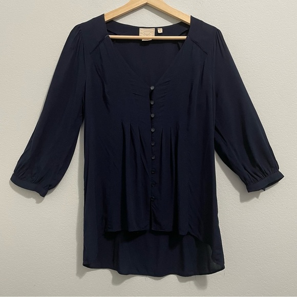 Anthropologie Vanessa Virginia Blouse Peasant Button Down High Low Womens 2 S XS - Picture 13 of 14